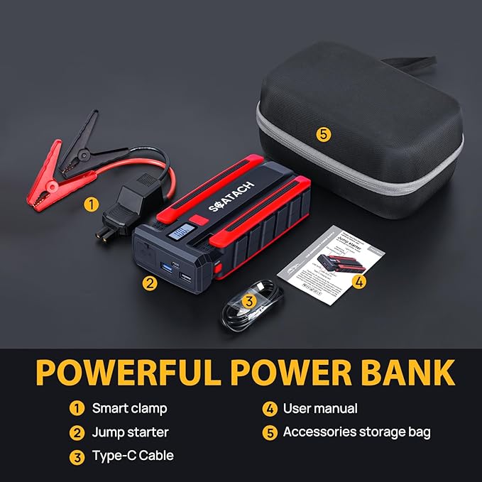 Scatach 002 4000A Car Battery Jump Starter,12V Jump Starter Battery Pack (up to 10.0L Gasoline and 8.0L Diesel Engine), Portable Jump Box with LED Display, 3 Modes Flashlight and Jumper Cable