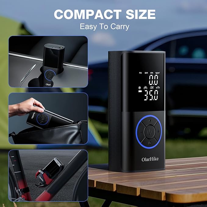 OlarHike Tire Inflator Portable Air Compressor, Long Range Battery-Powered, 160PSI Auto Air Pump for Car Tires, Bike,Bicycle, Motorcycles,Electric Pump with LED Light & Digital Pressure Gauge