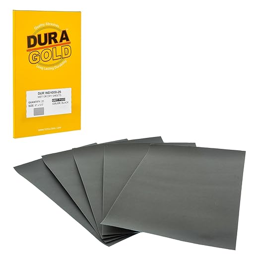 Dura-Gold Premium 1000 Grit Wet or Dry Sandpaper Sheets, 5-1/2" x 9", Box of 25 - Car Color Sanding, Detailing, Polishing Automotive, Woodworking Wood Furniture, Metal Finishing Hand Sand Block Sander