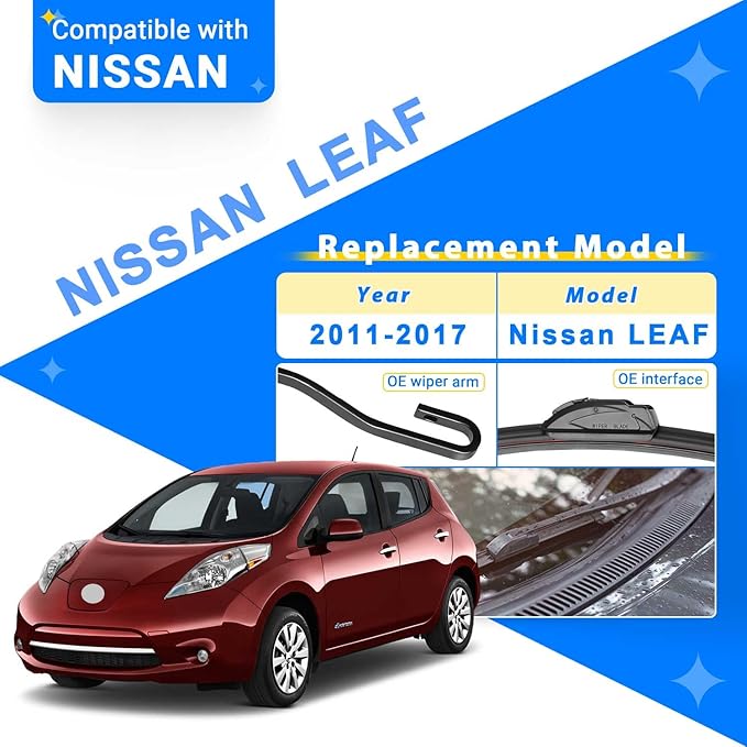 Windshield Wiper Blades Replacement for Nissan LEAF 2011 2012 2013 2014 2015 2016 2017 Original Factory Quality Front Rear Wipers Blade Set for My Car - 26" 16" 10" (Pack of 3)