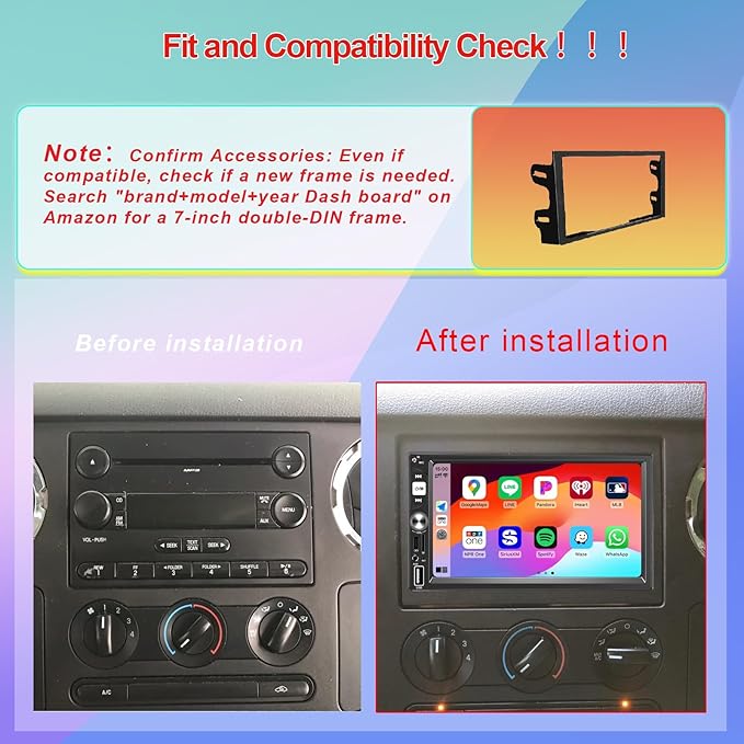7” Wireless Apple CarPlay Double Din Car Stereo,FM Car Radio,Bluetooth 5.2,IPS Touchscreen 1024 * 600, Backup Camera,EQ Audio,Dual USB+Type-c Charging,Subwoord,Android Auto,Navigation,CarPlay MP5