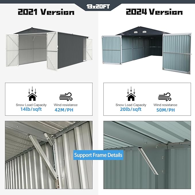 KUIKUI Shed 20x13 FT, Metal Shed Without Floor, Outdoor Storage Shed with Lock for Car, Truck, Lawnmower