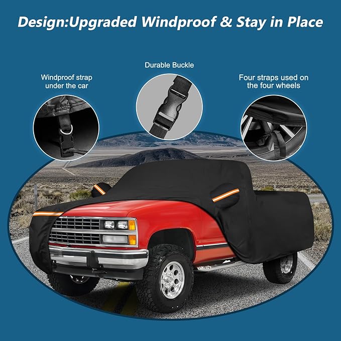 Car Cover for Chevrolet C/K 1500/2500/3500 1988-1999, Waterproof 210D Oxford Cloth and Cotton Cover Outdoor Full Car Covers with Zipper Windproof Heavy Duty All Weather Protection