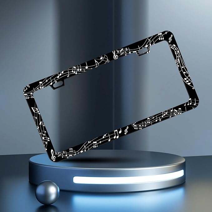 Music Notes License Plate Frame Sheet Music License Plate Frames Personalise Stainless Steel Funny Design Compatible with Standard License Plate Holder for USA Canada 6 X 12 Inch 2 Holes with Screws
