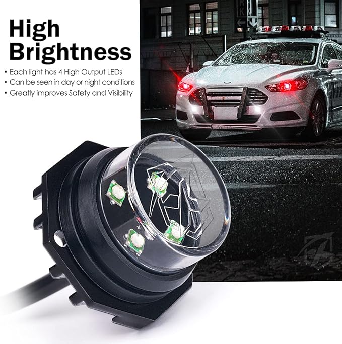 Xprite White Red LED Hideaway Strobe Lights Kit, 20 Flashing Patterns w/Control Panel Headlights Taillights Fog Light Interior Mounting, for Emergency Vehicles Firefighter Cars Trucks SUV 6PCS