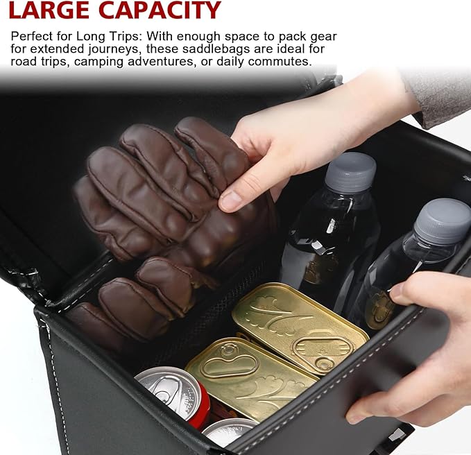 SUNPIE Motorcycle Saddlebags - Universal Leather Motorcycle Luggage Bag Waterproof Motorcycles Saddle bag with Large Capacity for Sportster Softail Shadow Dyna V-star