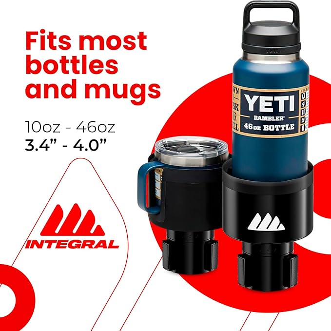 Integral Ultimate Expander Car Cup Holder - Adjustable Base - Expander & Organizer for Vehicles - Compatible with Coffee Mug, Yeti 14/24/36/46oz, Ramblers, Hydro Flasks 32/40oz, 3.4"-4.0" Bottles