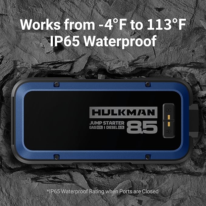 Hulkman Alpha85,Cobalt Blue, 2000A 74Wh Smart Jump Starter, 12V Portable Car Battery Booster with 3.3" Display, USB-C Power Pack,Includes 65W Wall Charger,Jumper Cables for up to 8.5L Gas/6.0L Diesel