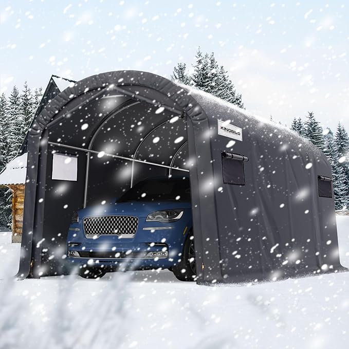 KING BIRD 10' x 20' Heavy Duty Carport with Roll-up Ventilated Windows Round Style Outdoor Instant Garage Anti-Snow Car Canopy with Reinforced Ground Bars
