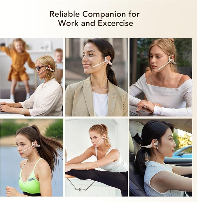 NUROUM OW20B Open Ear Sports Headphones with Mic, ENC Noise Cancelling Microphone, Bluetooth 5.3 Multi-Point Connection, Sweatproof Wireless Headset for Work, 15H Comfort for Driving, Office
