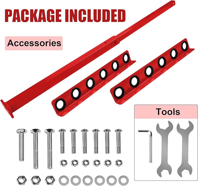 Vertical Hand Rack for Enclosed Landscaping Truck Trailer Garage or Shed Walls Holds 6 Tools for Shovels, Rakes, Hoes, Open Trailer Storage, 1 Pack (Red)