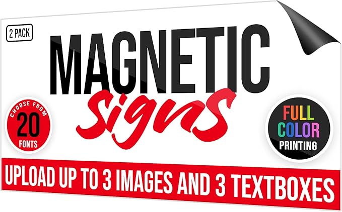 2 Pack, Personalized Magnetic Signs for Vehicles, Custom Car Magnets for Businesses, Customized Full Color Magnetic Truck Signs, 12x24 Car Magnet Signs (Design A)
