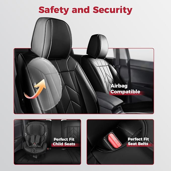 Black Car Seat Covers Full Set - Waterproof Leather Car Seat Protector Universal Fit Escape Fusion Edge Expedition Ranger