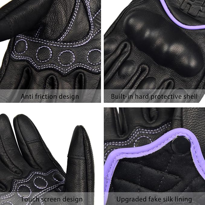 Harssidanzar Women's Motorcycle Gloves,Leather Motorcycle Gloves, Motorbike Gloves, Road Racing, Cycling, Climbing, Powersports Gloves Touchscreen GL016