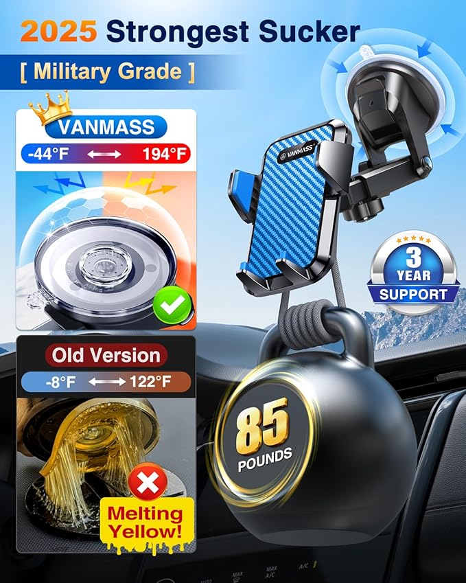 VANMASS Universal Car Phone Mount,【Patent & Safety Certs】 Upgraded Handsfree Stand, Phone Holder for Car Dashboard Windshield Vent, Compatible iPhone 13 12 11 Pro Max Xs XR X 8, Galaxy (Blue)