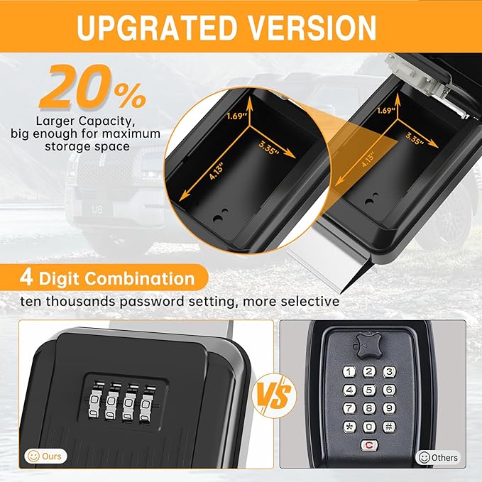 Car Window Lock Box for Turo, Car Key Lock Box, 4-Digit Combination Lockbox, Larger Capacity Security Key Hiders for Ride Share, Turo, GetAround(New Verison)
