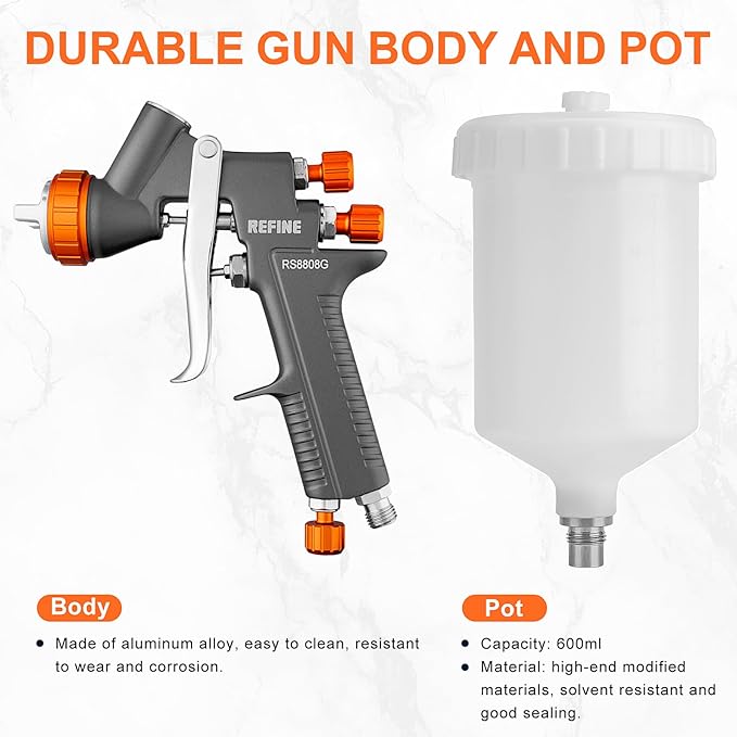 REFINE Air Spray Gun, Auto Paint Gun with 1.4/1.8/2.0mm Nozzle, Professional Automotive Spray Gun, Air Compressor Auto Body Paint Sprayer for Cars, House, Furniture Painting with Air Pressure Gauge