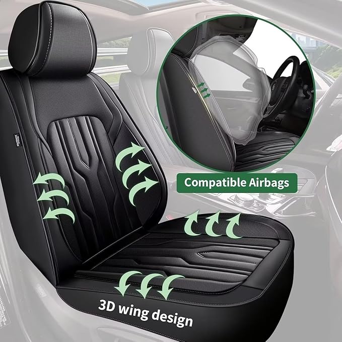 YORKNEIC Fit for Hyundai Kona Seat Covers 2018-2025: Leather Waterproof Car Seat Covers Anti-Slip Protector Full Set (2 Row 5 Seats, Black)