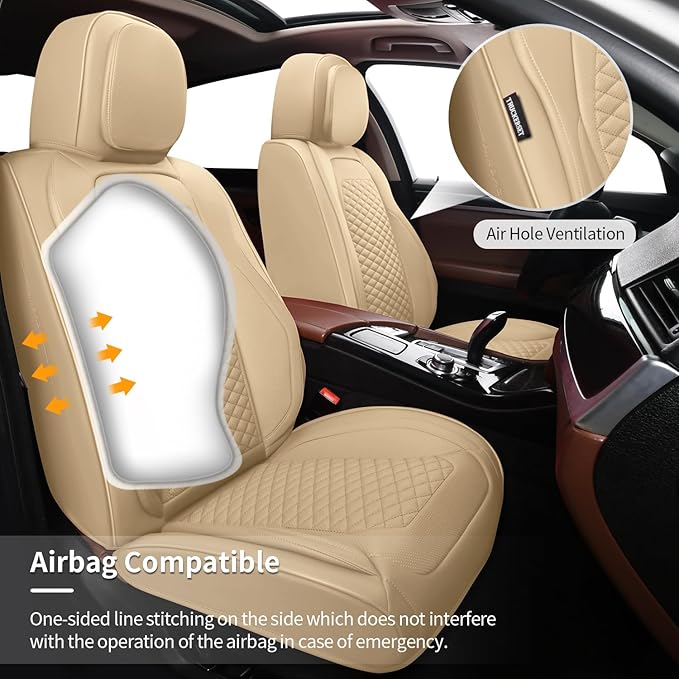 Car Seat Covers Full Set Leather Seat Covers Automotive Seat Covers Universal Car Seat Cover for Most Cars Beige