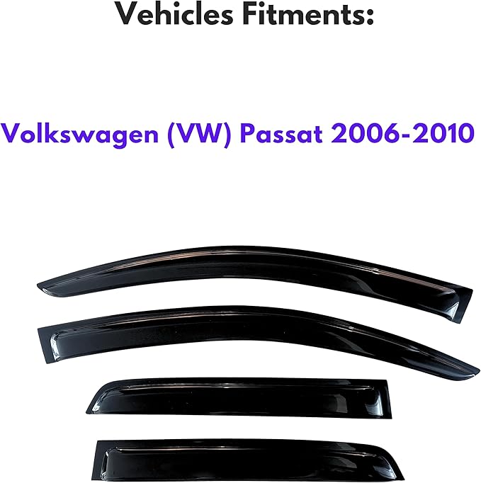 KPY Window Visor Compatible with Volkswagen (VW) Passat 2006-2010, Rain Guard Window Vent Deflectors Tape-On Style, 2006 2007 2008 2009 2010