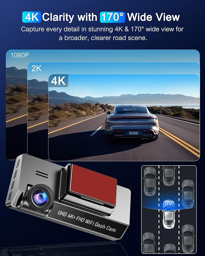 Dash Cam Front 4K Built-in 5GHz WiFi with CPL, Dash Camera for Cars with 64GB SD Card, App Control, 3.69" IPS Screen Dashcam with UHD 2160P, Night Vision, Loop Recording, Parking Mode, 170°Wide Angle