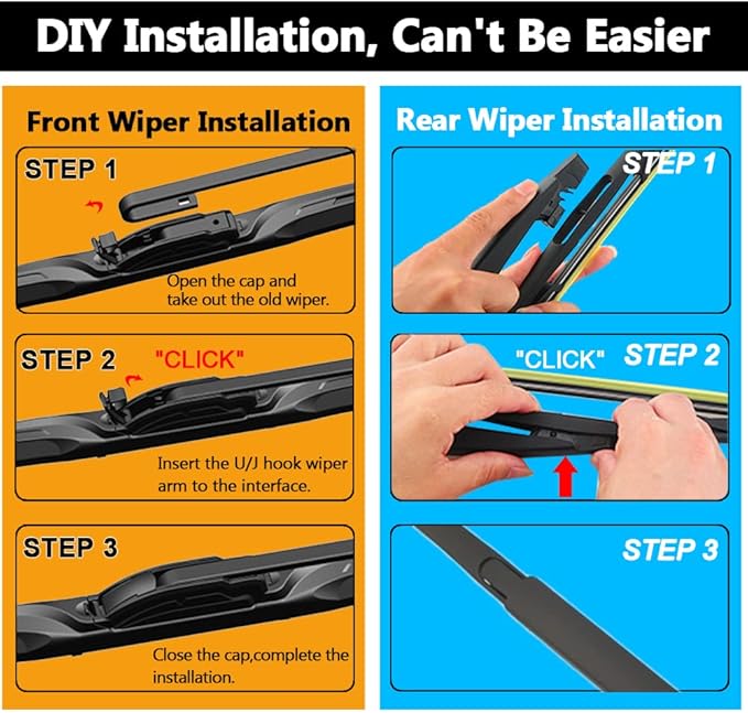 AUTOBOO 24"+22" Windshield Wipers with 12" Rear Wiper Blade Replacement for Ford Flex 2009 2010 2011 2012 2013 2014 2015 2016 2017 2018 2019 -Original Factory Quality (Pack of 3)