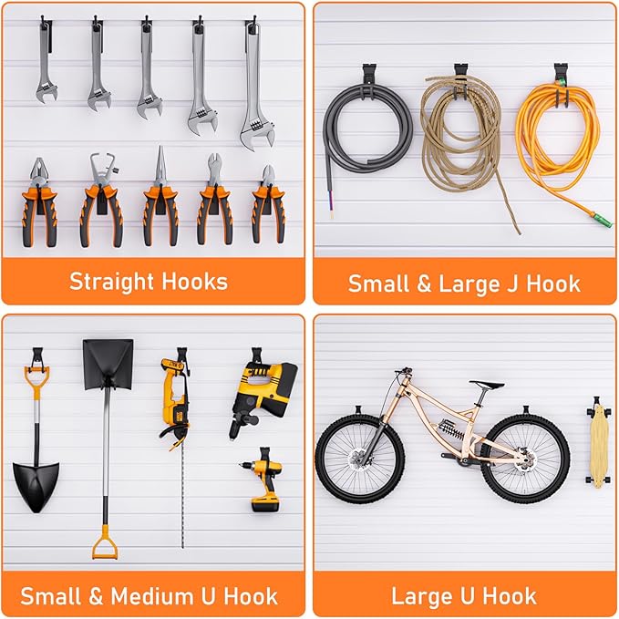 INCLY 24 Pack Heavy Duty Slatwall Hooks, Black Garage Slatwall Panel Accessories Utility Hooks, Slat Wall Hanging Hooks and Hangers for Garages, Sheds, Basements