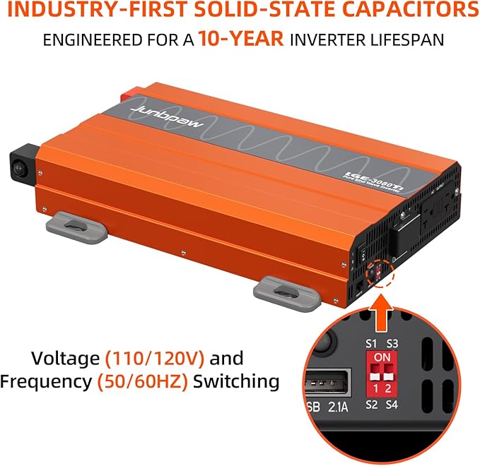 3080W Pure Sine Wave Inverter, 24V DC to 110V/120V AC, 9000W Peak, 5V/2.1A USB, Quiet Fan, Capacitor, Off-Grid Solar Power for RV, Camping, Emergency, Truck (LGE-24-3080TI)