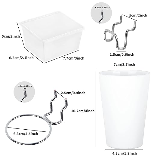 6 Sets Pegboard Bins Cups with Hooks Loops, Pegboard Hooks Assortment, Hooks for Pegboard Cup Holder for Tools Accessory Storage Organizer for Office Workshop Garage Workbench White