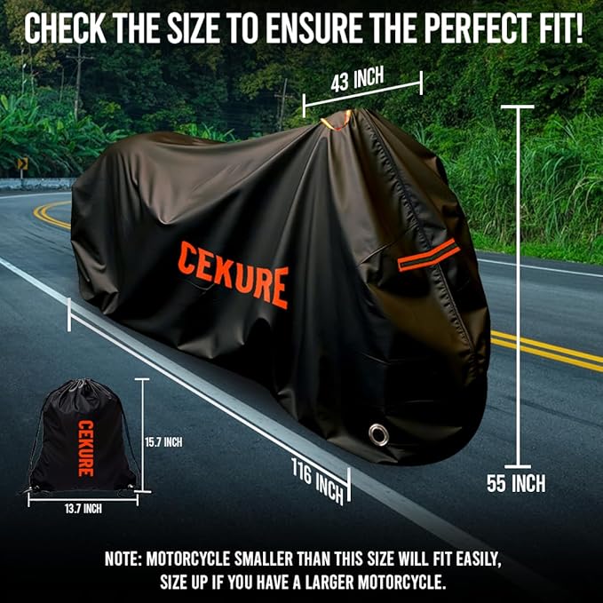Your Ride! Heavy Duty Motorcycle Cover Waterproof Outdoor 210 Oxford Fabric with Heat Sealed Seams Ultra Waterproof Fits up to 116" All Weather Scooter Cover for Sport Bike with Carry Bag