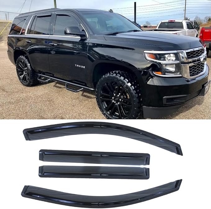 94531 Side Window Visors Wind Vent Deflector,4pcs Outside Mount Tape-On Dark Smoke Nice Sun Rain Guards Set for 2015-2020 Cadillac Escalade/Chevy Tahoe/GMC Yukon