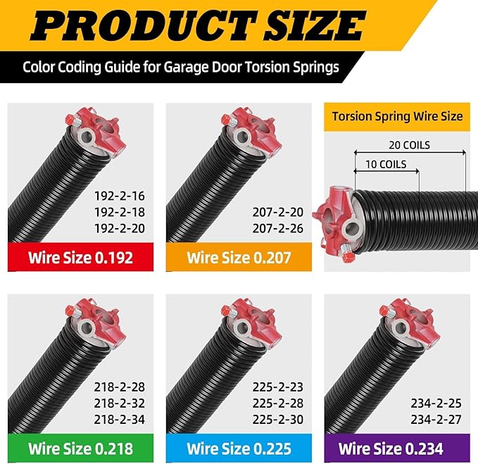 Pair of 2"Garage Door Torsion Springs Set with Non-Slip Winding Bars, Electrophoretic Coated (0.234X2"X25")