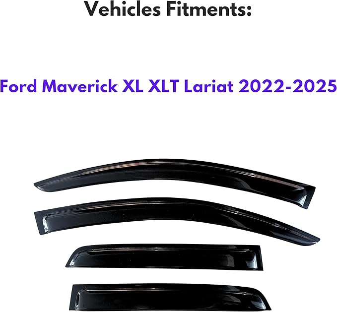 KPY Window Visor Compatible with Ford Maverick XL XLT Lariat 2022-2025, 4PC Rain Guard Side Window Vent Deflectors Tape-On Style, 2022 2023 2024 2025