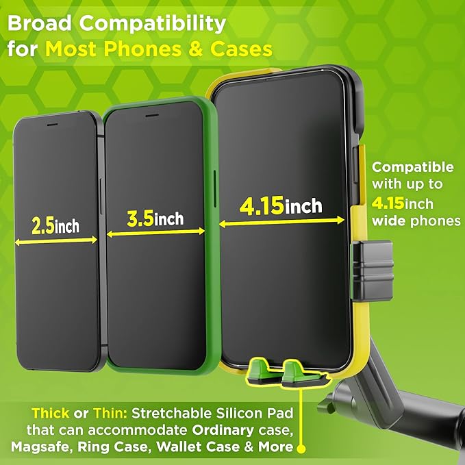 Phone Mount for Truck Phone Holder for Truck - Heavy Duty Super Suction Cup, Mobile Device Holder Dashboard Window 16.9 inch Long Arm & Stable, iPhone & Samsung Compatible, Big Rig Trucker, Green