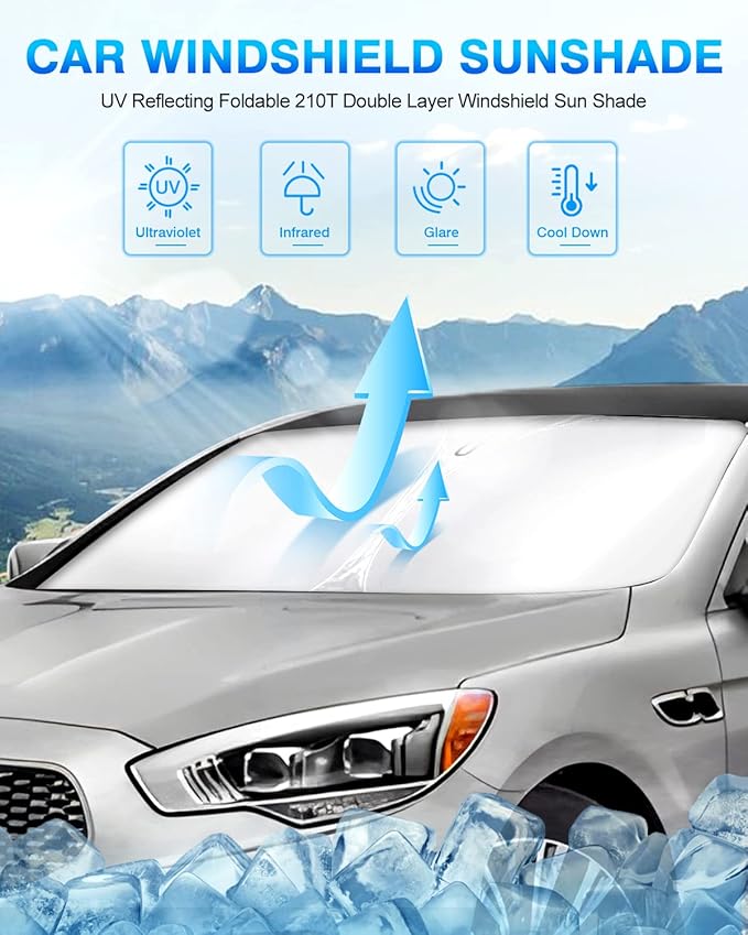 KUST Windshield Sun Shade for Kia K9/K900 2013–2018 Custom Fit Window Shade Sun Visor Cover Foldable Blocks UV Rays Keep Your Car Cooler