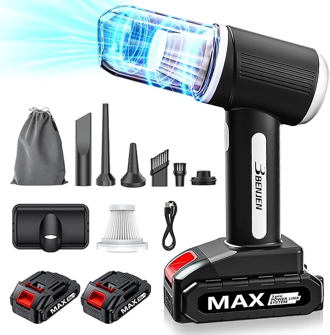 BENJEN Portable Vacuum Cleaner for Car, Cordless Handheld Car Vacuum 16000PA High Power with Brushless Motor, Two Batteries Long Endurance, Mini Vacuum Cleaner for Home, Office, Pet