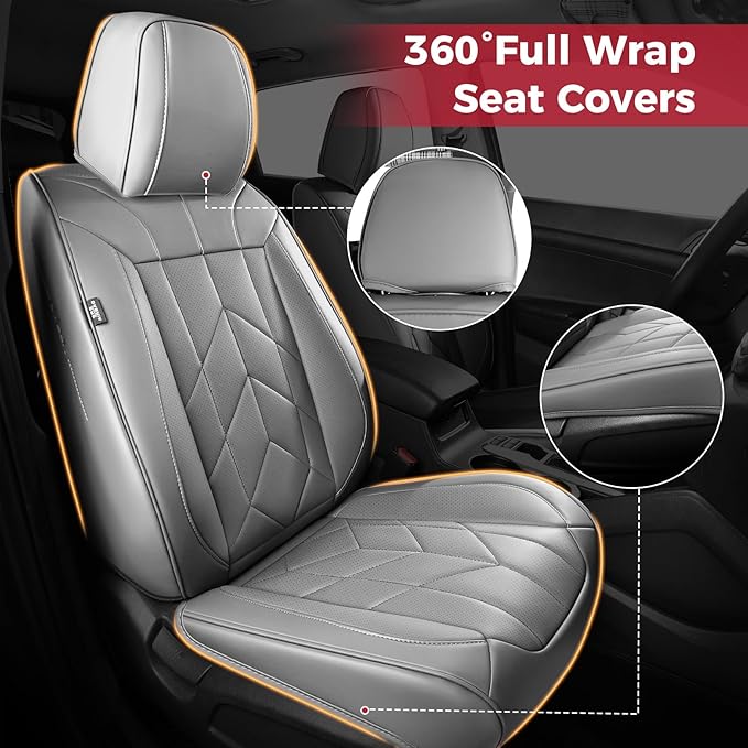 Grey Car Seat Covers Full Set - Waterproof Leather Car Seat Protector Universal Fit Forester Legacy Impreza Tucson Elantra Santa Fe Kona