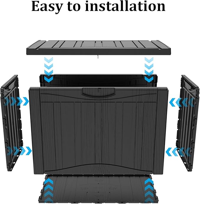 50 Gallon Lockable Resin Deck Box, Waterproof & UV-Resistant Outdoor Storage Box for Outdoor Cushion Storage, Garden Tools & Pool Accessories Storage, Black