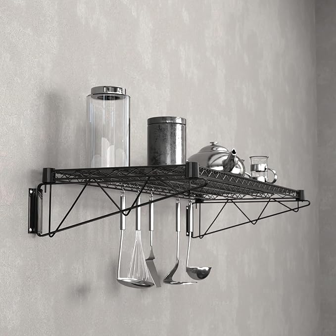 18" x 48" Black Epoxy Wire Wall Mount Shelf