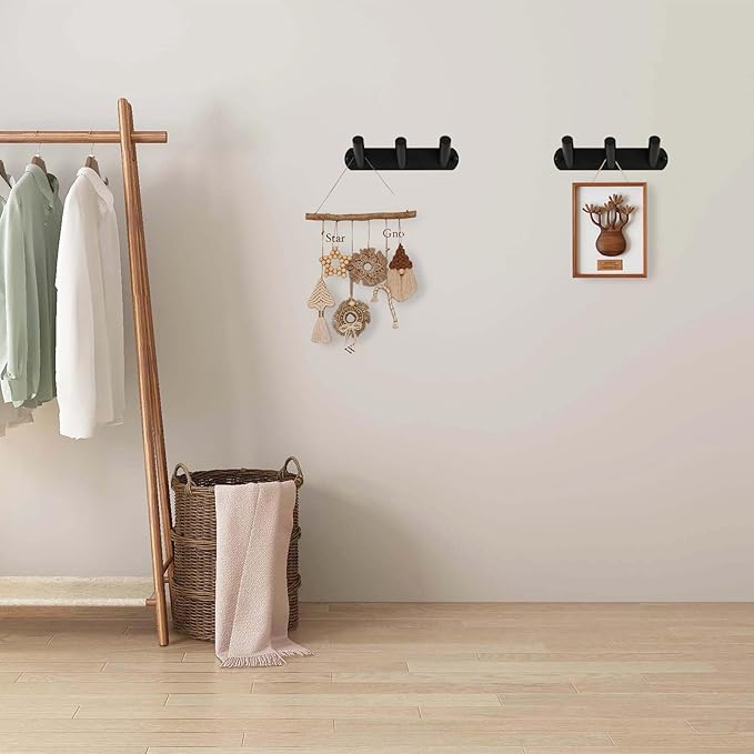 NINETREX Coat Rack Wall Mounted, Black Metal Coat Rack with 3 Coat Hooks Heavy Duty Coat Hanger Hooks Bag Hat Towel Rack for Entryway, Bathroom, Bedroom, Kitchen, and Hallway(Black,Round)