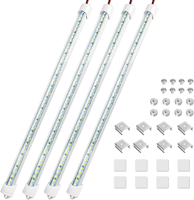 Linkstyle 4PCS 12V LED Interior Light Bar, 192LEDs 12V LED Light Strip with Switch, 6500K Slim Car Interior Lights for Car Truck RV Boat Cabinet