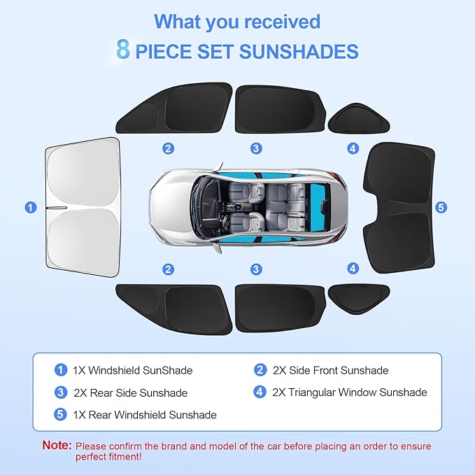 8pcs Car Window Shades for 11th Gen Honda Civic (NOT Hatchback) 2022-2025 Accessories,Windshield Side Rear Full Sunshade,Sun Visor UV Blocking, Privacy Protection and Blackout for Camping Outdoor