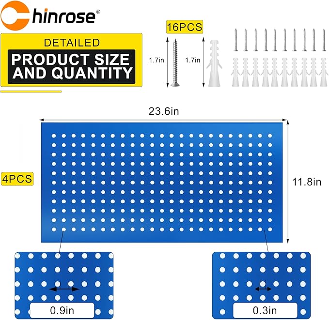 Metal Pegboard Panels 24" x 12" 4 Pack Heavy Duty Steel Pegboard Wall Organizer, Garage Utility Tools Pegboard Storage System for Workbench, Shop, Shed Modular Peg Board Organizer Board Kit (Blue)