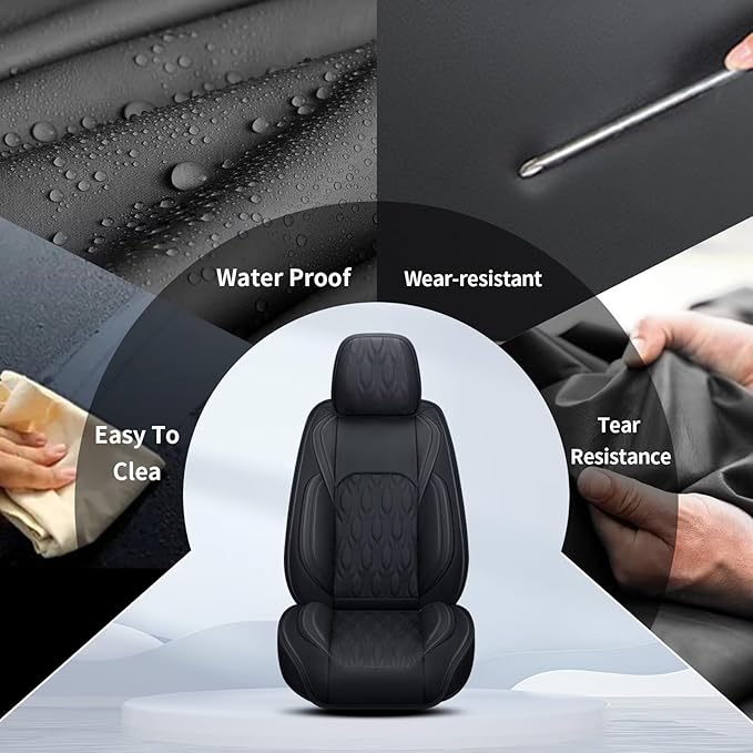 Seat Covers Fit for Toyota Camry 2012-2024 2025 Full Set,Faux Leather Car Seat Cover Waterproof for Camry Vehicle Automotive Cushion Protector Compatible Airbag (5 Seats,Black)