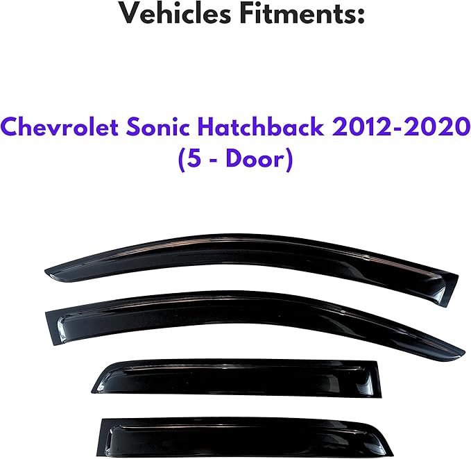 KPY Window Visor Compatible with Chevrolet Chevy Sonic Hatchback 2012-2020 (5-Door), 4PC Rain Guard Side Window Vent Deflectors Tape-On Style, 2012 2013 2014 2015 2016 2017 2018 2019 2020