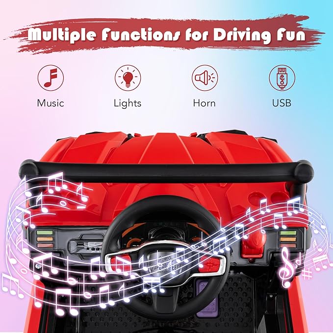 OLAKIDS 12V Ride on Car UTV, Battery Powered Off-Road Kids Electric Vehicles with Remote Control, Music, Horn, MP3, Lights, 3 Speeds, Soft Start, Ride on Truck for Boys Girls (Red)
