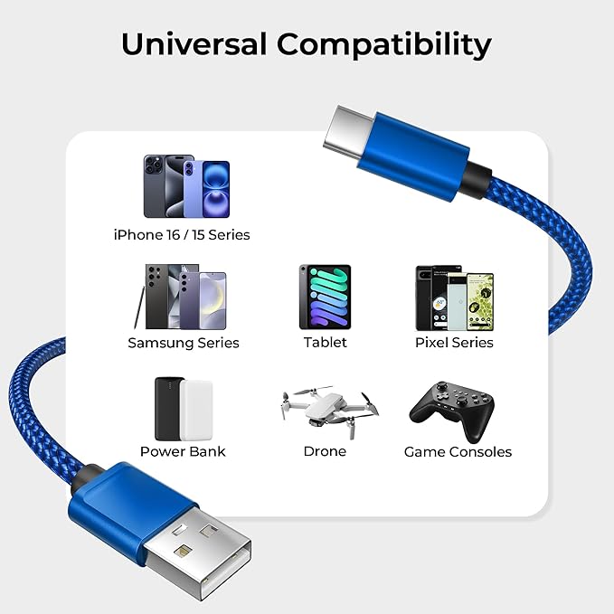 Basesailor USB Type C Charger Cable 3Pack 3.3/6.6/10FT,Charging Cord for iPhone 16 15 Pro Max 2024,Samsung Galaxy A10E A03s A14 A13 A12,A20 A21 A22,A33 A34,A42,A54 A53 A52 A51,S24 S23 S22 S21 Plus