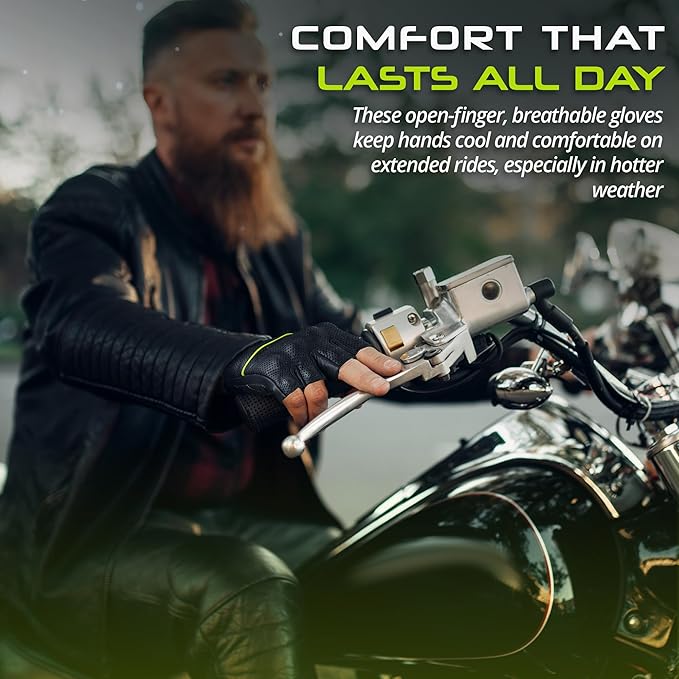 aasportx Motorcycle Gloves - Men's Leather Motorbike Gloves with Touchscreen Function - Non-Slip Pads for Men & Women