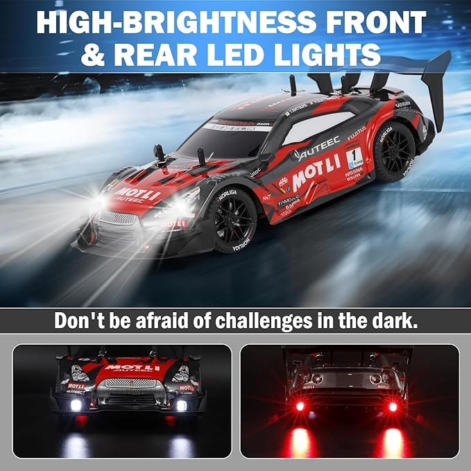 RC Drift Car, 1:14 Scale GTR Model, 4WD 28KM/H High Speed Remote Control Racing, 2.4GHz Electric Sport Drifting Car with LED Lights Speed Adjustment Gifts for 6+ Kids and Adults