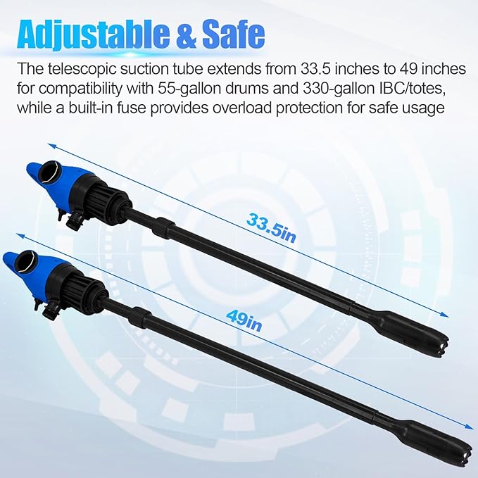 120V AC Electric Drum Pump with 12V DC Power, 55 Gallon Drum Pump with Built-in 2-Inch Bung Adapter, 5 Gallons Per Minute Flow Rate Liquid Transfer for DEF Diesel Water Antifreeze